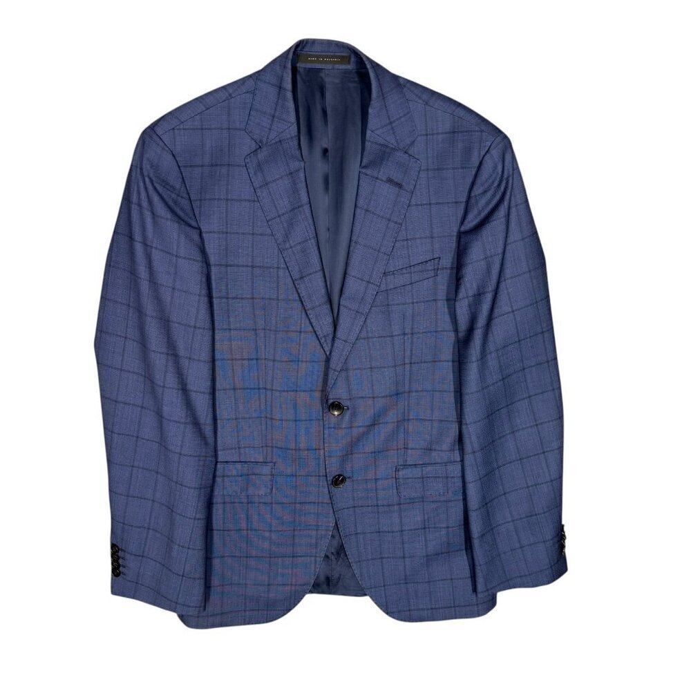 Hugo Boss Blazer Windowpane Blue 100s Wool Sport Coat Johnstons5/Lenon1 38 S